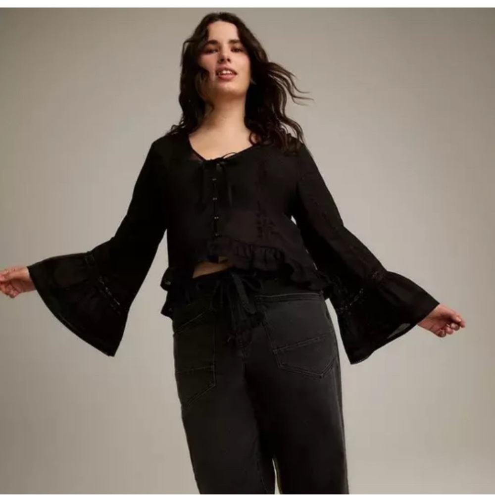 Bell Sleeve V-neck Blouse